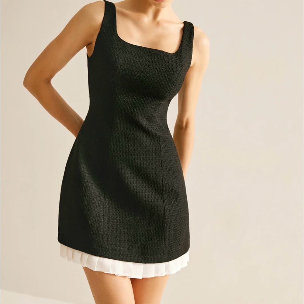 NWT Pleated Trim Tweed Tank Short Dress